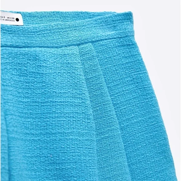Zara NWT tweed  blue mini pleated skort / skirt with built in hidden shorts - Picture 12 of 12